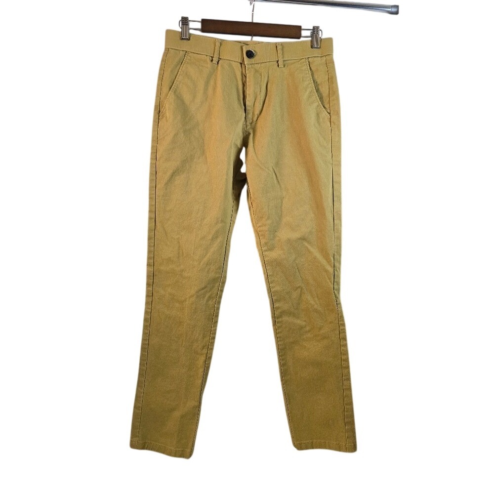 Plaid&Plain Mens Slim Fit Chino Pants‎ Mustard Khaki Cotton Stretch 30W x 30L